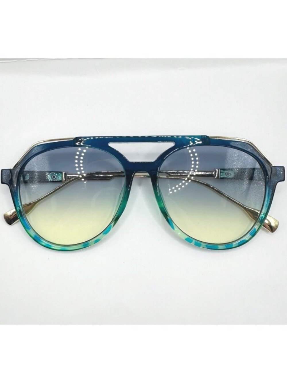 Blue Gradient Top Bar Tortoiseshell Aviator Style Sunglasses - Picture 2 of 4